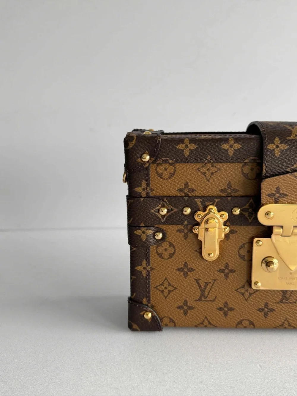 Louis Vuitton Monogram Petite Malle Crossbody in Brown and Gold